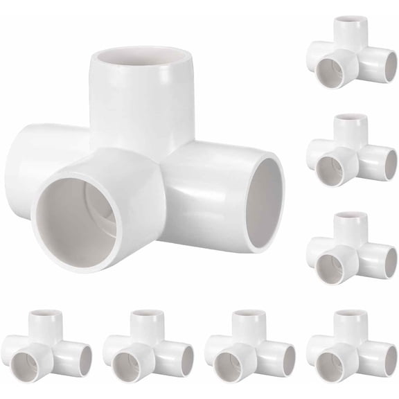 FRKSMD-8 Pack 1/2" SCH40 PVC Elbow Pipe Fitting, 4-Way PVC Elbow Corner Side Outlet Tee Fitting, Furniture Grade Pipe Connectors for DIY Project, Pond Protection, Socket x Socket, White