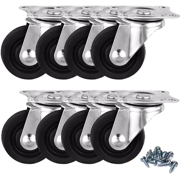 FRKSMD-8 Pack 1" Swivel Caster Wheels Rubber Base with Top Plate & Bearing,Small Casters Trolley Wheels (8)