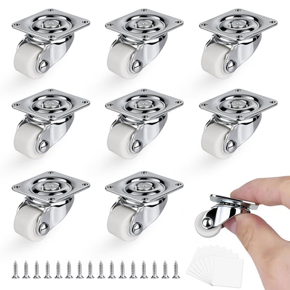 FRKSMD-8 Pack Mini Caster Wheels 0.6 Inch Low Profile Swivel Casters, Non-Marks Nylon Little Drawer Rollers Self Adhesive Plate Small Caster Wheels for Furniture, Kitchen Appliances, DIY Projects