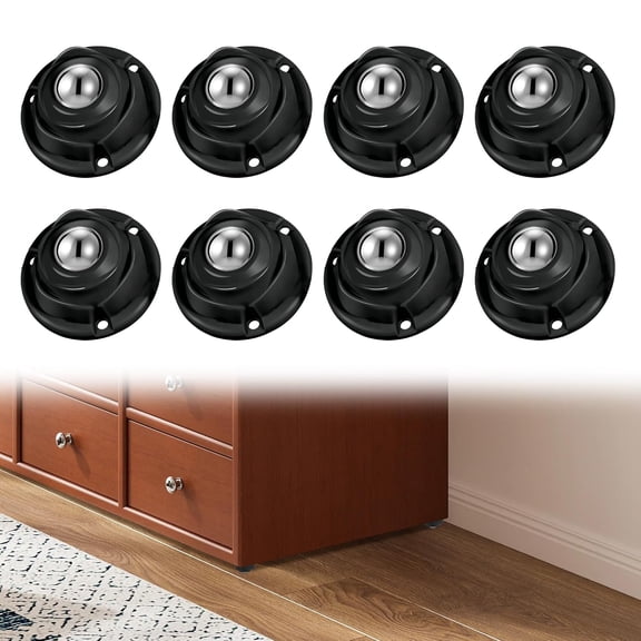FRKSMD-8 Pack Self Adhesive Caster Wheels, 1 Inch Low Profile Stainless Steel Mini Swivel Wheels, 200lbs Heavy Duty Appliance Rollers for Furniture, Storage Bins, Kitchen Appliances, Black