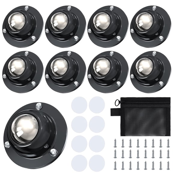 FRKSMD-8 Pack Self Adhesive Caster Wheels for Furniture with Storage Bag, Load Capacity 28LBS Per Wheel, Stainless Steel 0.8" Low Profile Swivel 360 Rotating Adhesive Caster Wheels for Furniture Leg