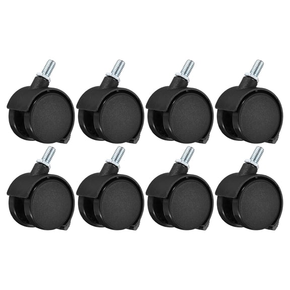 FRKSMD-8 Pack Swivel Casters - 360 Degree Threaded Stem Mount Cart Trolley Wheels with Brake, Apply to Workstations Workbench Chair (1.5 Inch, Black)