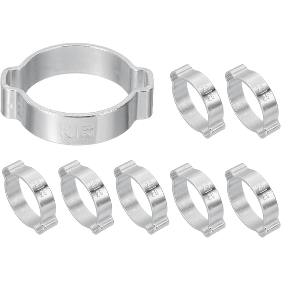 FRKSMD-8 Pcs Double Ear Hose Clamp, 25-28mm 304 Stainless Steel O Clip Crimp Rings, Pipe Clamps for Fuel Petrol Pipe Tube Fitting Connections