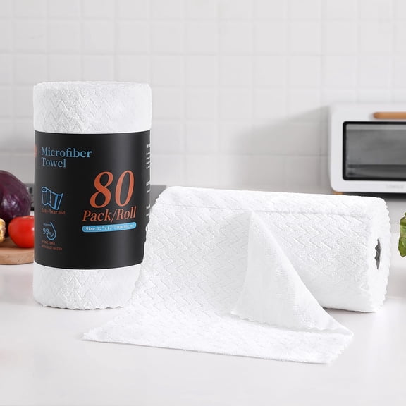 FRKSMD-80 Pack Microfiber Cleaning Cloth Roll Reusable Paper Towels 12"x12" Tear Away Cloth,Absorbent Dish Rags for House Kitchen,Wash Cloths,Lint Free Rags for Window Cars Cleaning Supplies
