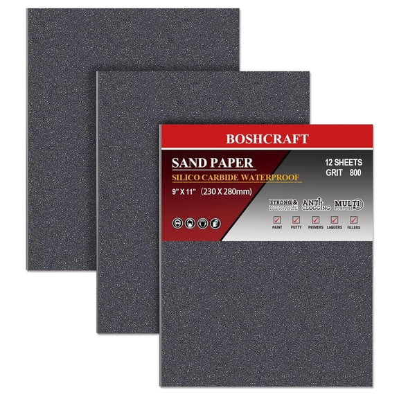 FRKSMD-800 Grit Sandpaper, Wet Dry Sandpaper for Wood Metal Hand Sander Sand Paper Sandpaper Sheets Sandpaper Set Cut for Use 9" x 11"/12 Sheets