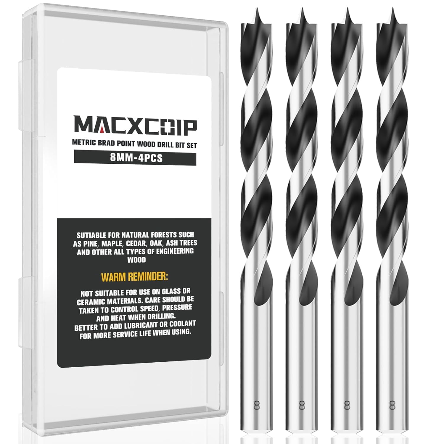 FRKSMD-8MM Metric Brad Point Wood Drill Bit Set, 4Pcs Drill Bit Set with Double Flutes Design for Carpenter Woodworking and All Types of Wood