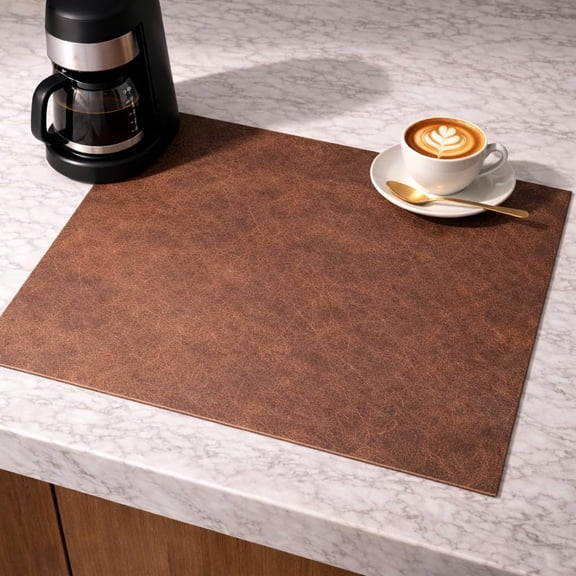 FRKSMD-Absorbent Coffee Mat for Countertop, Leather-Grain Dish Drying Mat with Non-Slip Rubber Backing, Quick Dry Coffee Machine Mat, Rollable & Cuttable, Coffee Brown, 12" x 19"