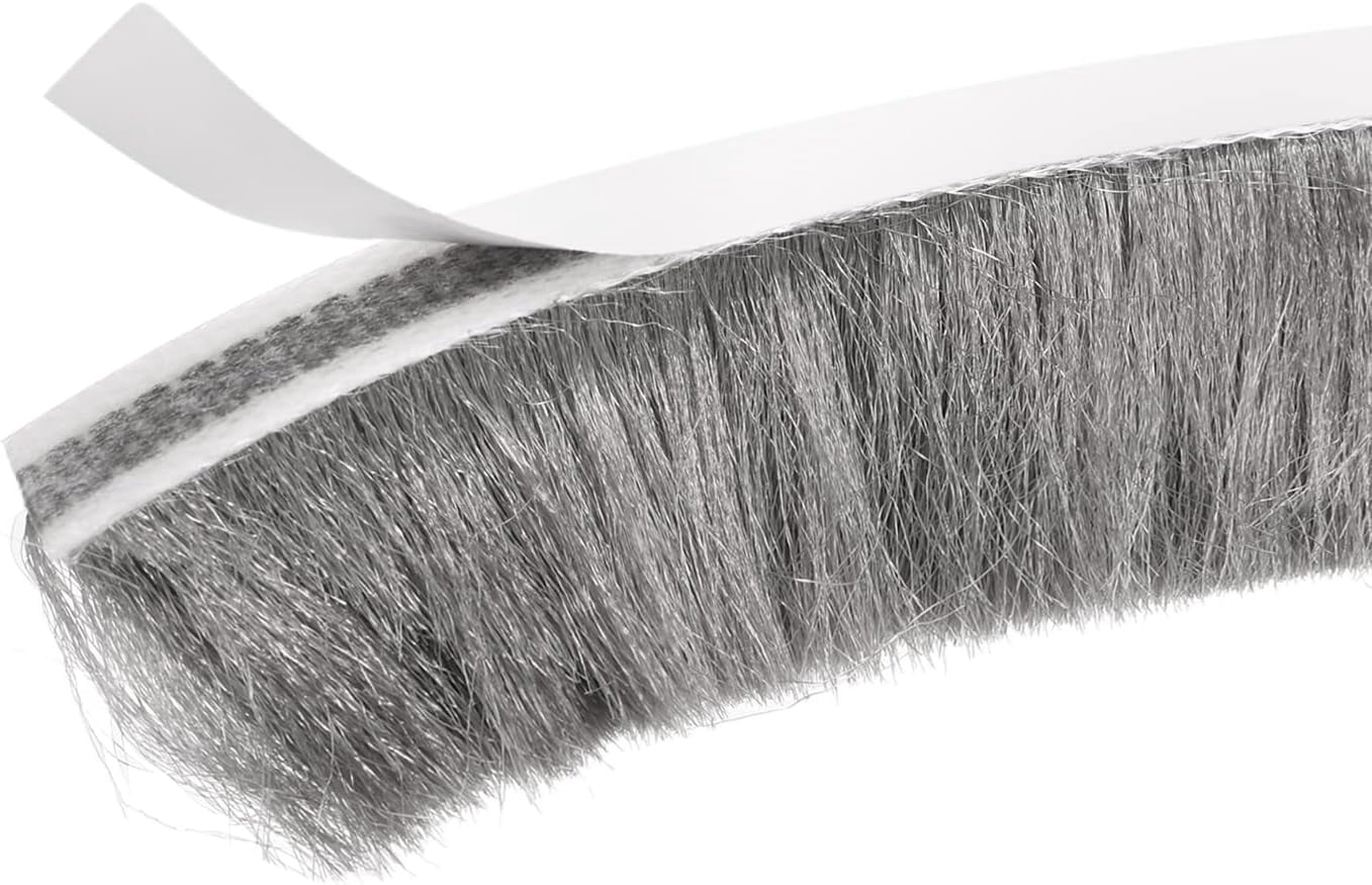 FRKSMD-Adhesive Brush Seal Weather Stripping (29/32"x11/32"x16.4ft), Door Brush Strip - for Sliding Sash Door Window Wardrobe Seal, Gray