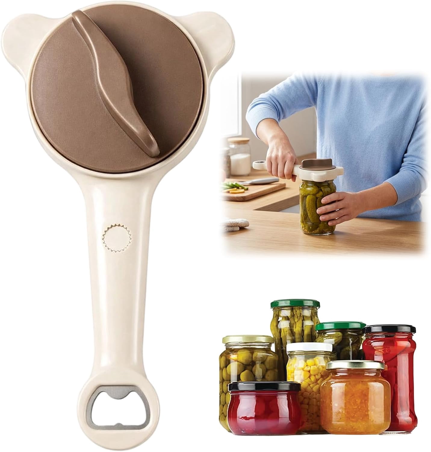 FRKSMD-Adjustable Jar Opener, Jar Openers for Seniors, Four-in-One Can Opener, Adjustable Stainless Steel Jar Opener, ABS Material Kitchen Tool