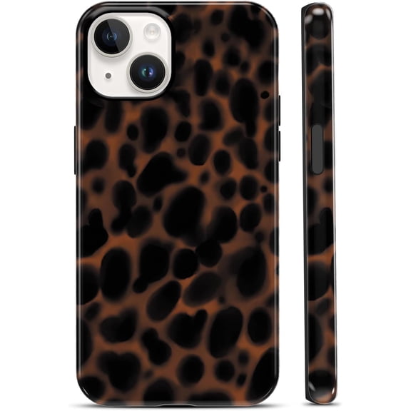 FRKSMD-Aesthetic Tortoise Shell Retro Phone Case for iPhone 14 Plus 6.7",Amber Brown Leopard Stylish Classic Cool Cheetah Cover for Women Men,Soft Hard PC Protective Slim Shockproof Cases for iPhone