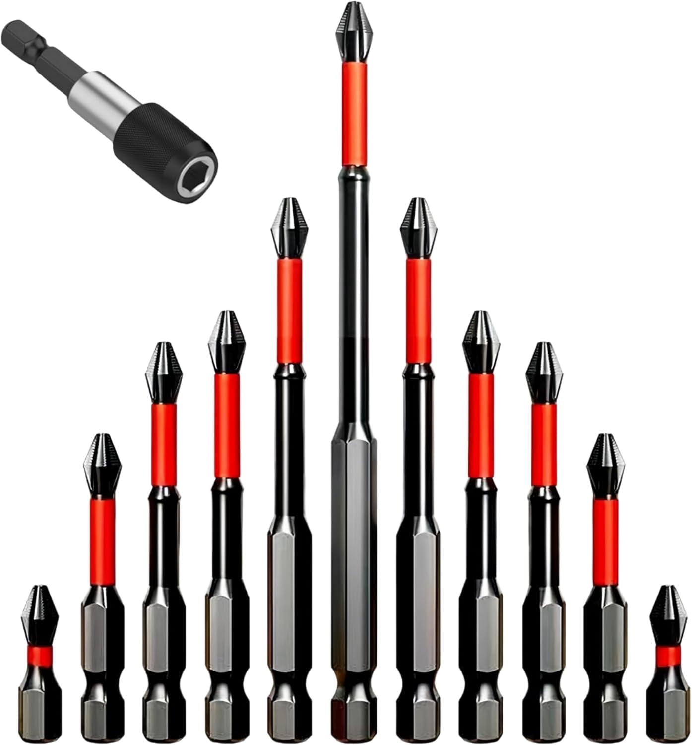 FRKSMD-Anti Slip bits Magnetic Screwdriver bit Set S2 Alloy Steel Impact Resistance Bits-12Pcs, and 1/4 Inch Hex Shank Driver Bit bit holder-1Pcs
