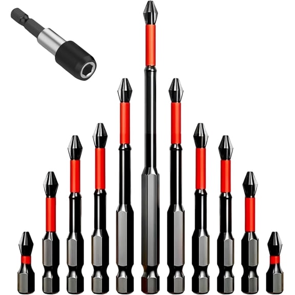 FRKSMD-Anti Slip bits Magnetic Screwdriver bit Set S2 Alloy Steel Impact Resistance Bits-12Pcs, and 1/4 Inch Hex Shank Driver Bit bit holder-1Pcs