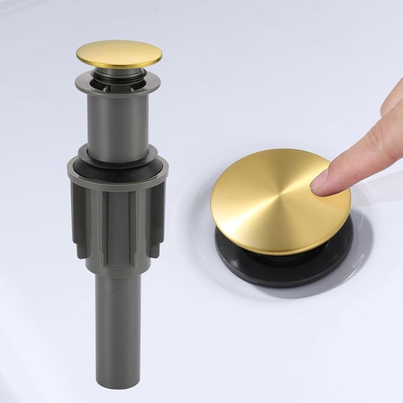 FRKSMD-Bathroom Sink Drain Without Overflow, Brushed Gold Pop Up Drain for Vessel Sink Clicker Drain Stopper