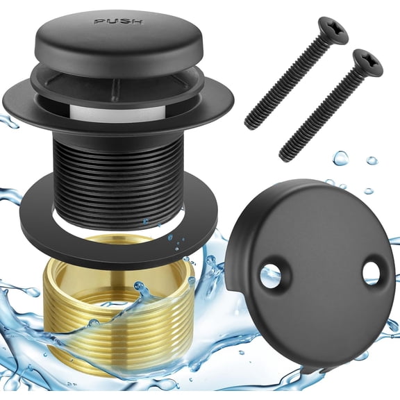 FRKSMD-Bathtub Drain Tip-Toe Tub Trim Set with Two-Hole Overflow Faceplate, Bath Drain Trim Set Conversion Kit Assembly, Coarse Thread Replacement Trim Kit (Matte Black)