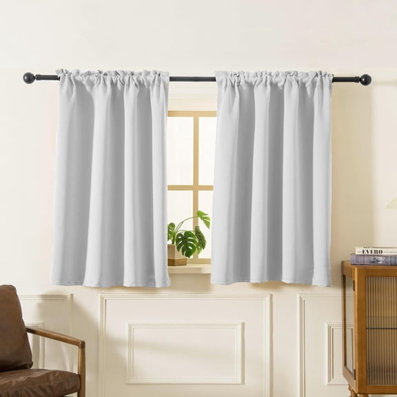 FRKSMD-Blackout Curtains 45 Inches Long 2 Panels, Room Darkening Tiers with Rod Pocket, Short Black Out Curtain for Small Window, 42" Wide and 45" Length, Set of Two, Greyish White.