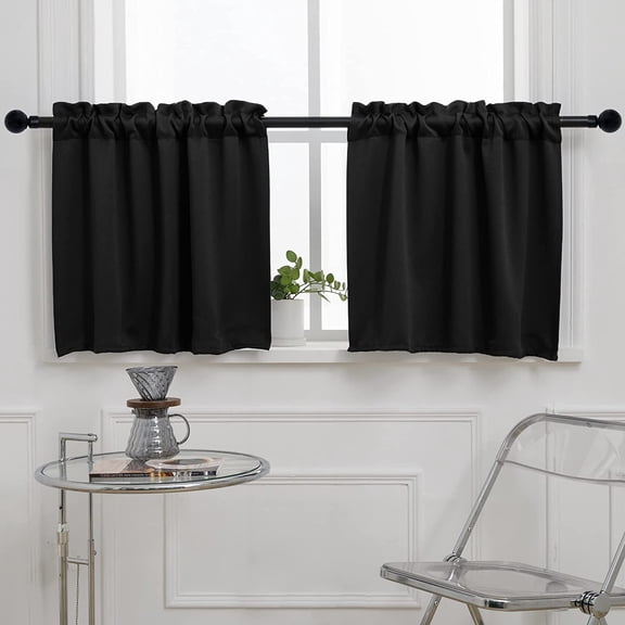 FRKSMD-Blackout Kitchen Curtain 24 Inches Long, Rod Pocket Cafe Tier Curtains for Small Window Treatment in Living Room, Basement, RVs, Cabinets, 2 Panels, W24 X L24 Inch, Black