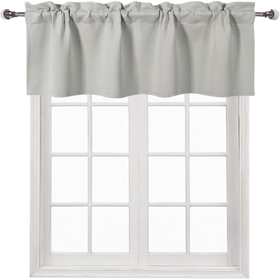 FRKSMD-Blackout Valance for Kitchen Rod Pocket Window Valance Curtains for Windows Living Room/Basement 36 x 16 inch Long,1 Panel, Silver Grey