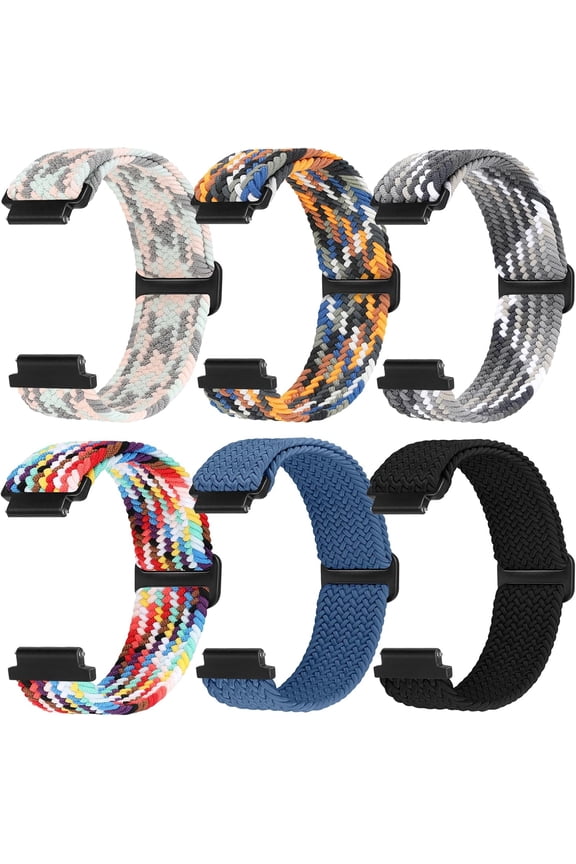 -Braided Stretchy Solo Loop 16mm 18mm Bands for Women Men, Adjustable Nylon Elastic Straps for 16mm 18mm Quick Release Replacement Wristband(6 Pack)