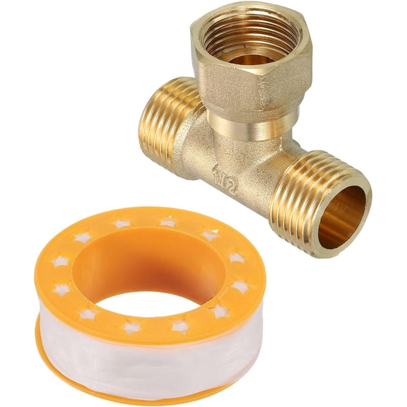 FRKSMD-Brass Angle Stop, 1/2" Inlet x 1/2" Outlet Compression 3-Way Compression Tee Valve, Supply Line Connector, Water Line Adapter Splitter for Faucet, Water Filters