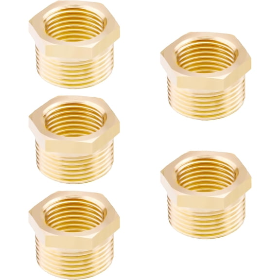 FRKSMD-Brass Hex Bushing Reducer, 1/2 NPT Male X 3/8 NPT Female, Threaded Pipe Fitting Adapter 5 PCS.
