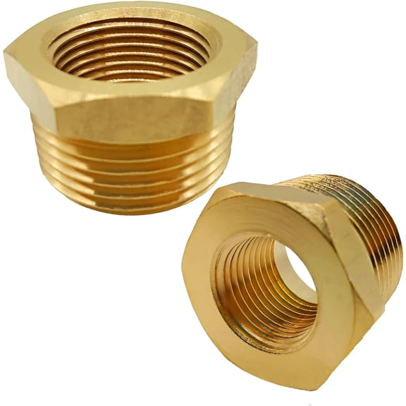 FRKSMD-Brass Reducer Bushing, 1" NPT Male to 3/4" NPT Female Thread, Hex Reducing Convert Adapter Pipe Fitting Connector for Water/Oil/Gas (2PCS)