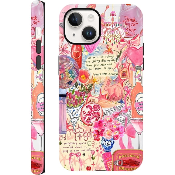 FRKSMD-Case Compatible with iPhone 13 / iPhone 14 6.1", Pink Cute Bows Coquette Aesthetic Art Preppy Collage Phone Case, Protective Scratch Resistant Hybrid 2-Layer Hard Shell for Girl Women