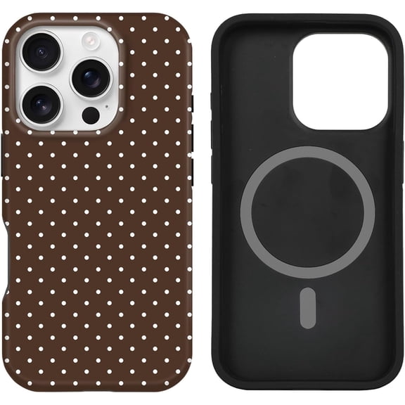 FRKSMD-Case Compatible with iPhone 16 Pro- Hybrid 2-Layer Hard Shell + Silicone Protective Case -Compatible with MagSafe Scratch-Resistant Shockproof Cover 6.3" (Brown Polka Dot)
