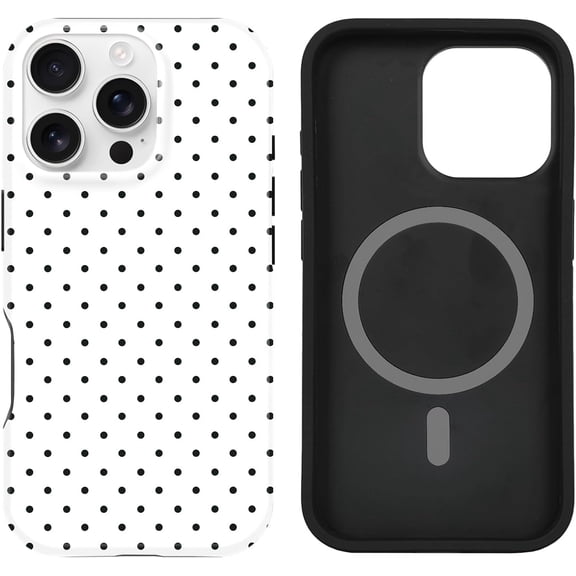 FRKSMD-Case Compatible with iPhone 16 Pro Max- Hybrid 2-Layer Hard Shell + Silicone Protective Case -Compatible with MagSafe Scratch-Resistant Shockproof Cover 6.9" (White Polka Dot)