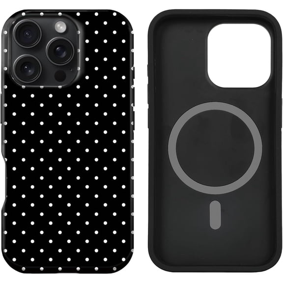 FRKSMD-Case Compatible with iPhone 16 Pro Max- Hybrid 2-Layer Hard Shell + Silicone Protective Case -Compatible with MagSafe Scratch-Resistant Shockproof Cover 6.9" (Black Polka Dot)