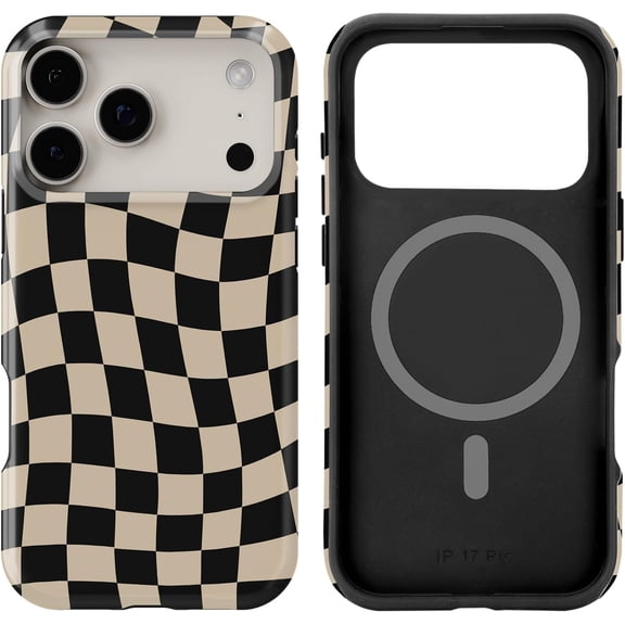 FRKSMD-Case Compatible with iPhone 17 Pro- Hybrid 2-Layer Hard Shell + Silicone Protective Case -Compatible with MagSafe Scratch-Resistant Shockproof Cover 6.3 (Black Checkered)