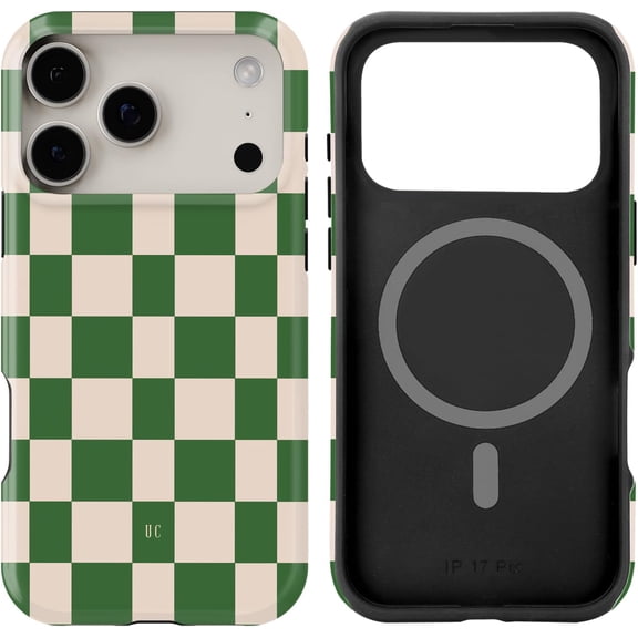 FRKSMD-Case Compatible with iPhone 17 Pro- Hybrid 2-Layer Hard Shell + Silicone Protective Case -Compatible with MagSafe Scratch-Resistant Shockproof Cover 6.3 (Green Checkered)