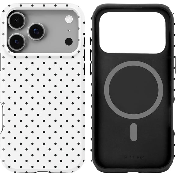FRKSMD-Case Compatible with iPhone 17 Pro- Hybrid 2-Layer Hard Shell + Silicone Protective Case -Compatible with MagSafe Scratch-Resistant Shockproof Cover 6.3 (White Polka Dot)