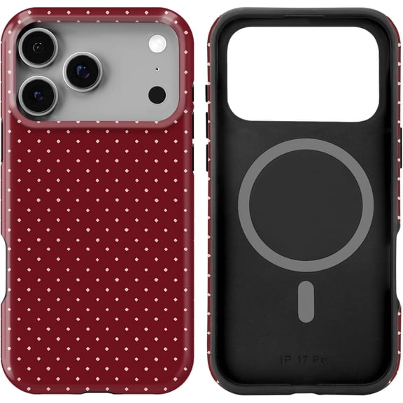 FRKSMD-Case Compatible with iPhone 17 Pro- Hybrid 2-Layer Hard Shell + Silicone Protective Case -Compatible with MagSafe Scratch-Resistant Shockproof Cover 6.3 (Red Polka Dot)