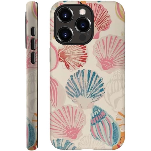 FRKSMD-Case Compatible with iPhone 15 Pro Max,Protective Phone Case Hybrid 2-Layer Hard Shell for Girl Boy Women Men,Pink Sea Shell Art