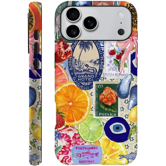 FRKSMD-Case Compatible with iPhone 17 Pro Max,Fall Prevention Hybrid 2-Layer Hard Shell Phone Cover for Girls Boys,Bow European Summer Lemon Collage