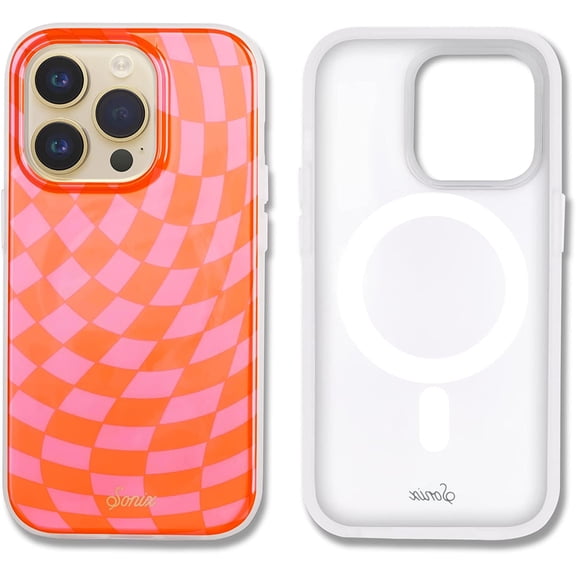 FRKSMD-Case for iPhone 14 Pro | Compatible with MagSafe | 10ft Drop Tested | Checkered Orange, Pink