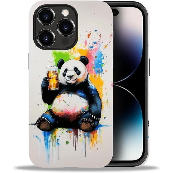 FRKSMD-Case for iPhone 14 Pro Max,Panda Drinking 2 in 1 Hard Shell + Silicone,Shockproof Bumper Drop Protective Compatible with iPhone 14 Pro Max