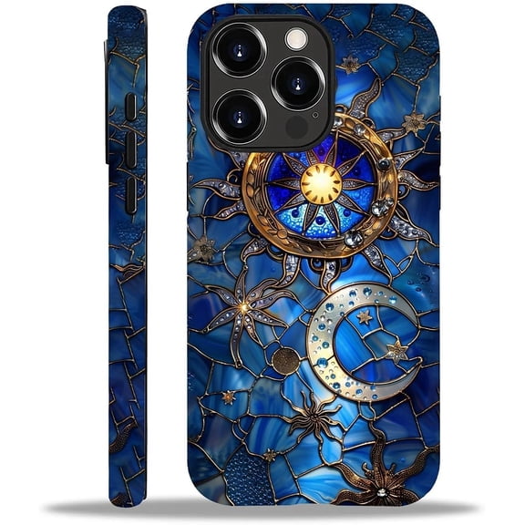 FRKSMD-Case for iPhone 12/12 Pro,Stained Glass Moon Sun 2 in 1 Hard Shell + Silicone,Shockproof Bumper Drop Protective Compatible with iPhone 12/12 Pro