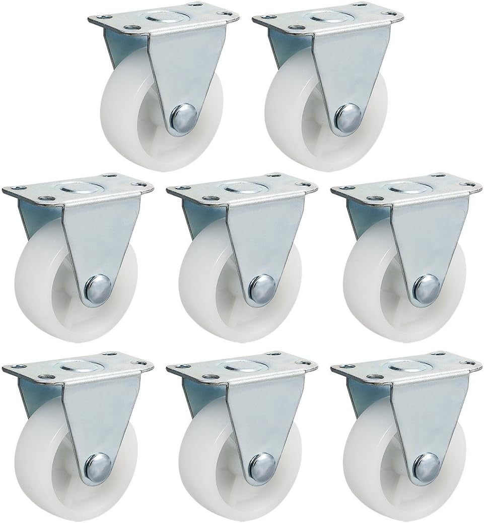 FRKSMD-Caster Wheels 1.5" Polypropylene with Top Plate 44LBS Capacity for Furniture Carts Workbench, White, Pack of 8