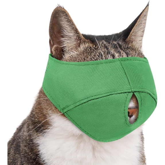 FRKSMD-Cat Calming Muzzle for Grooming & Nail Trimming, Oxford Muzzle with Shading Design to Help Calm The Cat Down, Soft Head Cover to Prevent Biting & Scratching (Green, S)