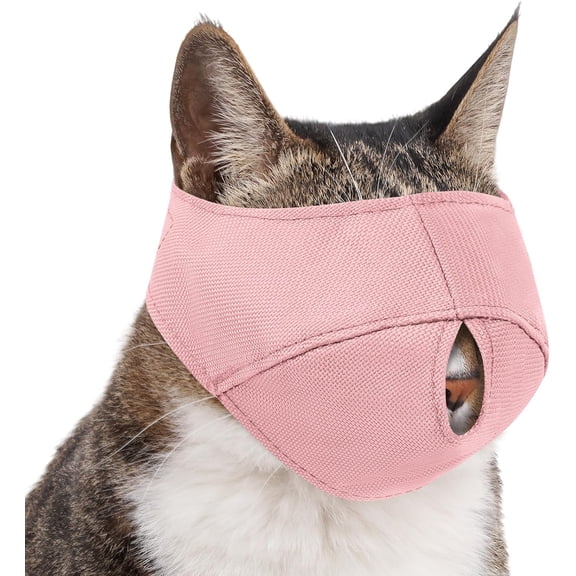 FRKSMD-Cat Calming Muzzle for Grooming & Nail Trimming, Oxford Muzzle with Shading Design to Help Calm The Cat Down, Soft Head Cover to Prevent Biting & Scratching (Pink, L)