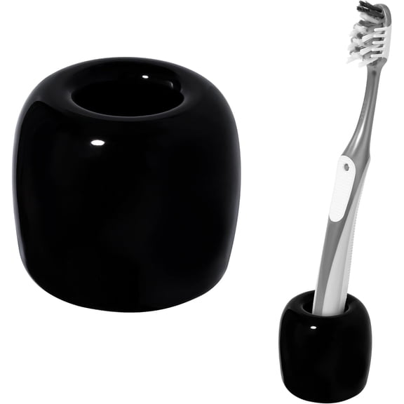 FRKSMD-Ceramic Toothbrush Holders for Bathrooms, Sleek Tooth Brush Holder Toothbrush Stand Tooth Brushing Holder, Portable Bathroom Accessories Organizer, Black, 1 Pack