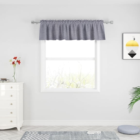 FRKSMD-Charcoal Grey Valance Curtains 14 inches Long Linen Textured Curtain Toppers Valance Living Room Kitchen Short Small Mini Little Bedroom Window Curtain Valances 1 Panel Rod Pocket 72"x14"