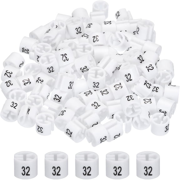 FRKSMD-Clothes Hanger Marker Colored Hanger Sizer Garment Markers Tag (Number 32, White) for Garment Clothing Color Coding, Pack of 100 Pcs