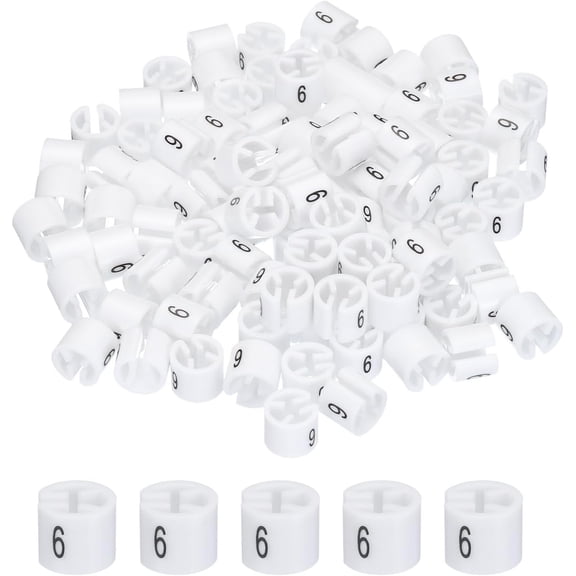 FRKSMD-Clothes Hanger Marker Colored Hanger Sizer Garment Markers Tag (Number 6, White) for Garment Clothing Color Coding, Pack of 100 Pcs