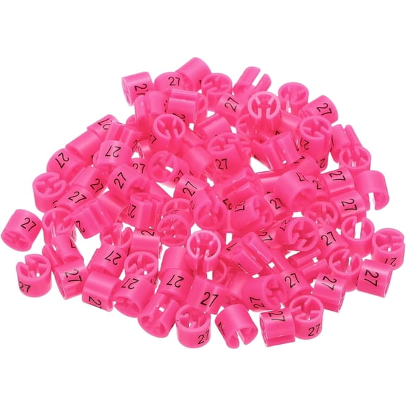 FRKSMD-Clothes Hanger Marker Number 27 Tag Fit 3mm Rod Rose Red for Garment Clothing Color Coding, Pack of 100