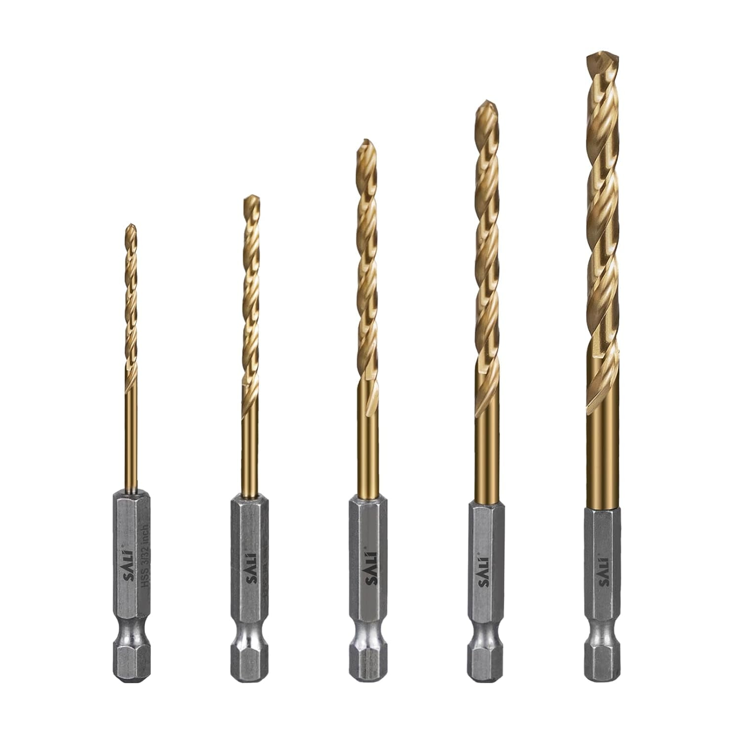 FRKSMD-Cobalt Drill Bit Set, 5 Pack 3/32 Inch to 1/4 Inch Hex Shank High Speed Steel Jobber Drill Bits, for Hardwood, Aluminum,Metal,Copper,Alloyed Steel