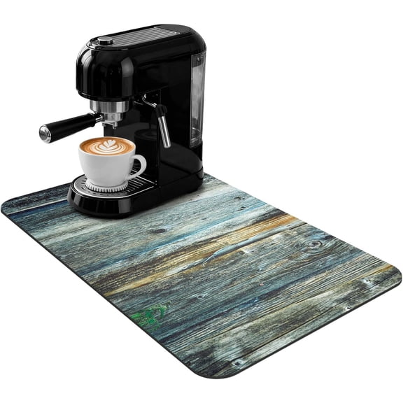 FRKSMD-Coffee Mat 19x12 Inch, Wood Grain Counter Top Mat, Absorbent Hide Stain Rubber Backed Dish Drying Mat for Kitchen Counter, Bar Mats for Countertops, Under Coffee Bar Maker Machine Pot Espresso