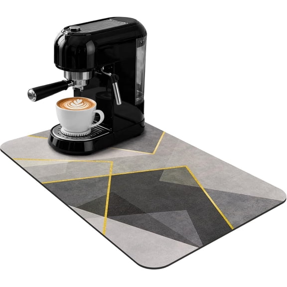 FRKSMD-Coffee Mat 20x12 Inch, Gray Geometric Coffee Splash Mat, Absorbent Hide Stain Rubber Backed Dish Drying Mat for Kitchen Counter, Mat for Countertops, Under Coffee Bar Maker Machine Pot Espress