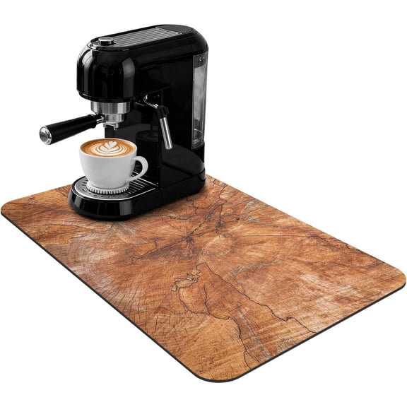 FRKSMD-Coffee Mat 20x12 Inch, Wood Grain Coffee Bar Accessories, Absorbent Hide Stain Rubber Backed Dish Drying Mat for Kitchen Counter, Mats for Countertops, Under Coffee Maker Machine Pot Espresso